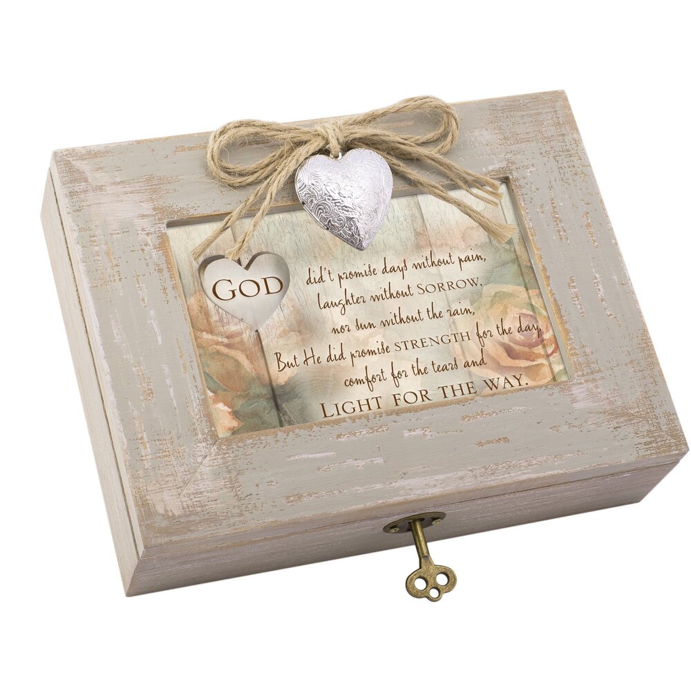 9570 God Promise Strength Natural Taupe Wood Locket Music Box Plays How